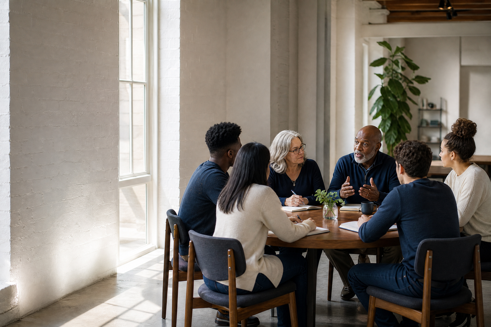 Leaders and emerging leaders in a small group mentoring conversation