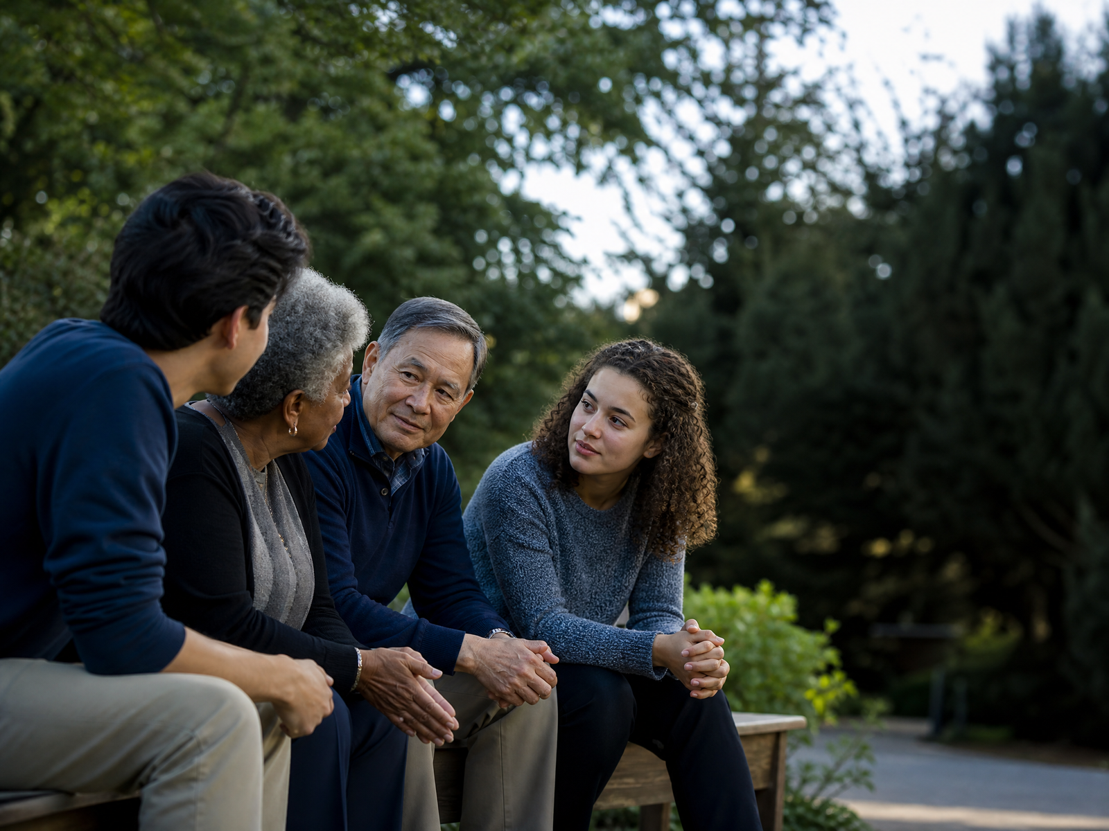 Emerging leader in a small mentoring conversation with experienced community leaders